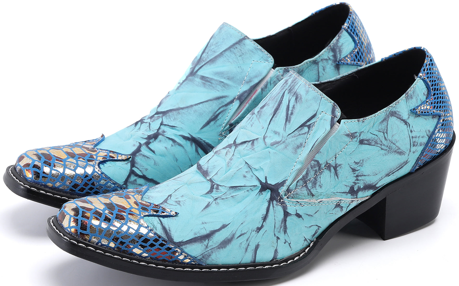 Mocasines estilo occidental de esmoquin de metal con punta cuadrada para hombre 