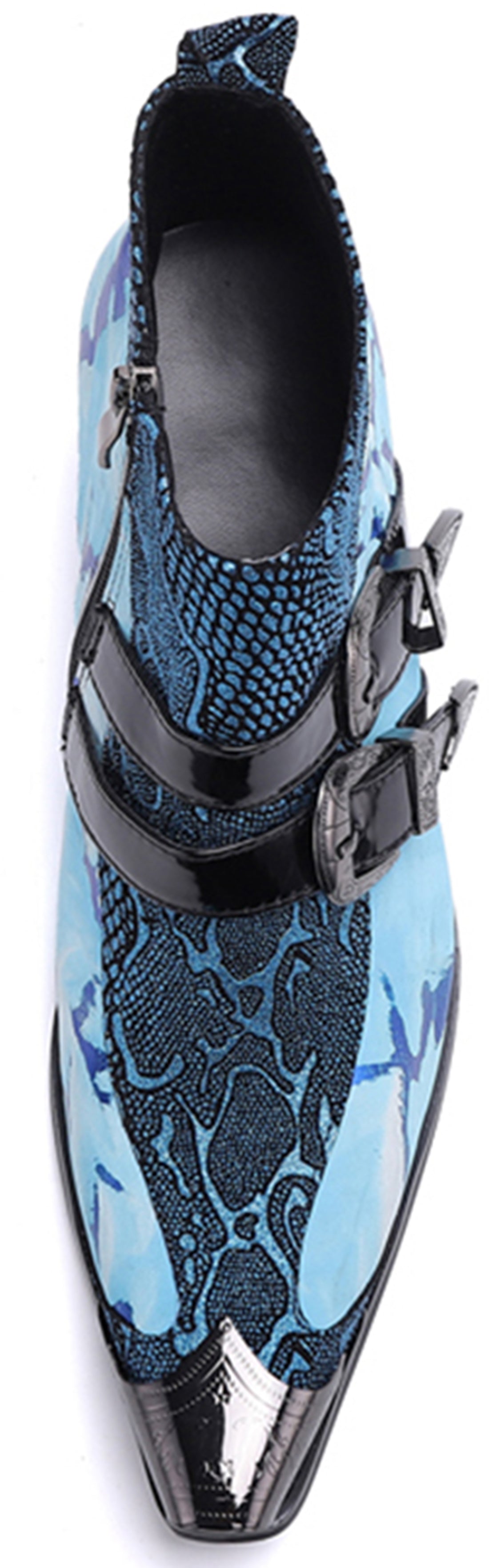 Botas vaqueras con doble hebilla y punta de metal para hombre 