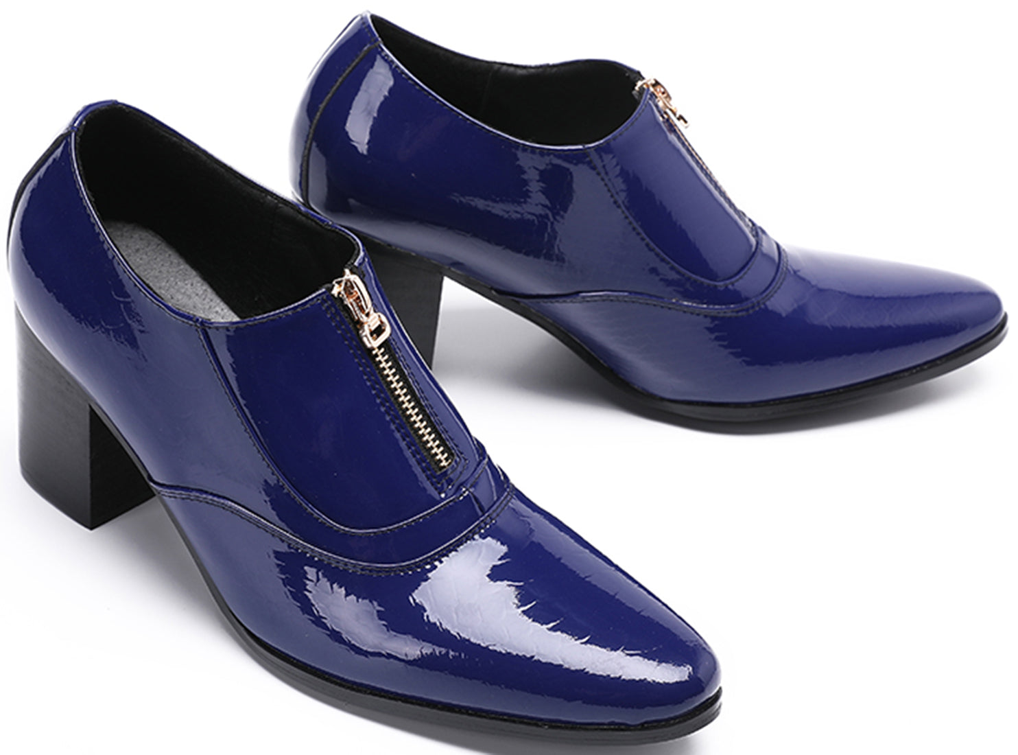 Men's Zipper Cuban Heel Leather Derby