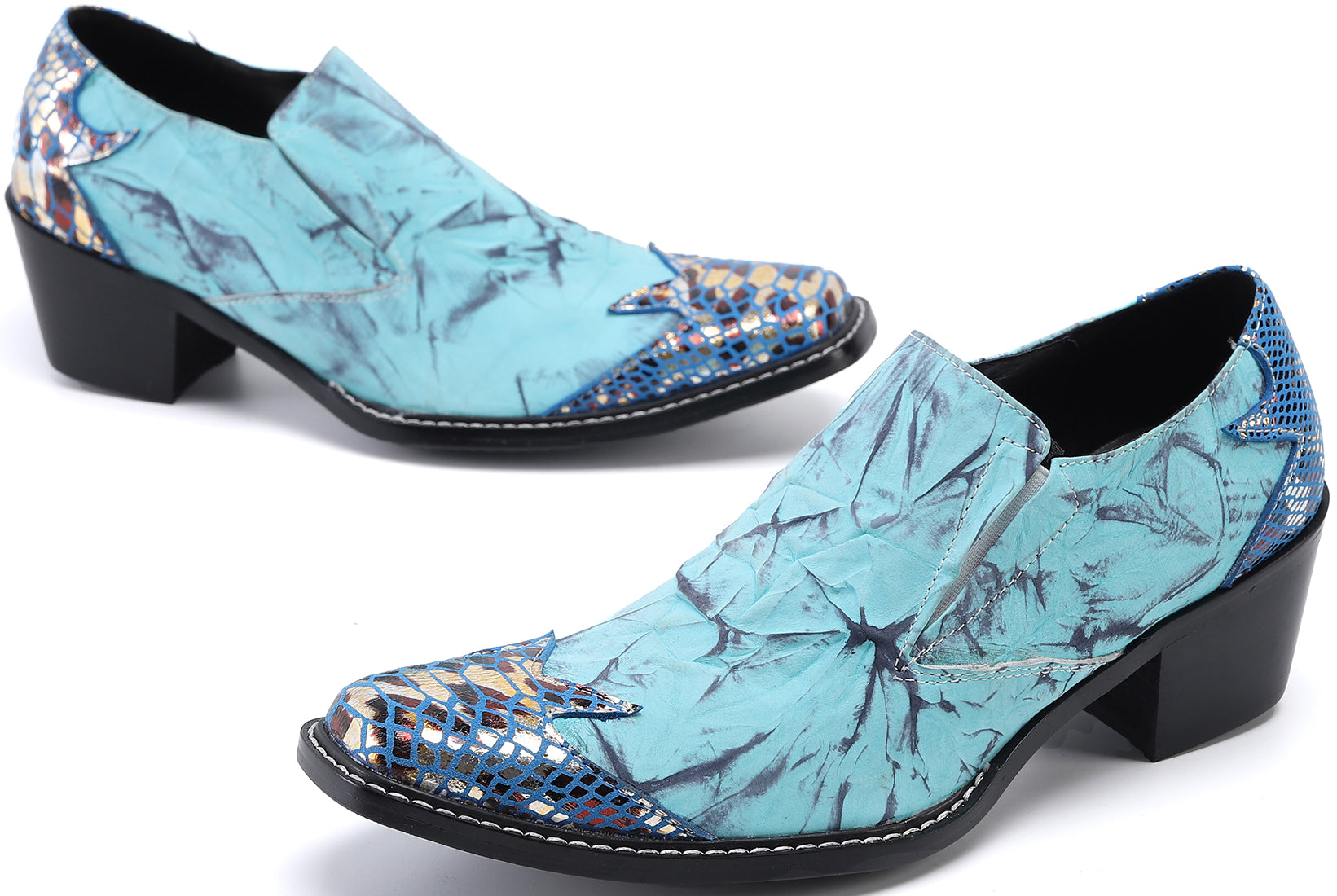 Mocasines estilo occidental de esmoquin de metal con punta cuadrada para hombre 