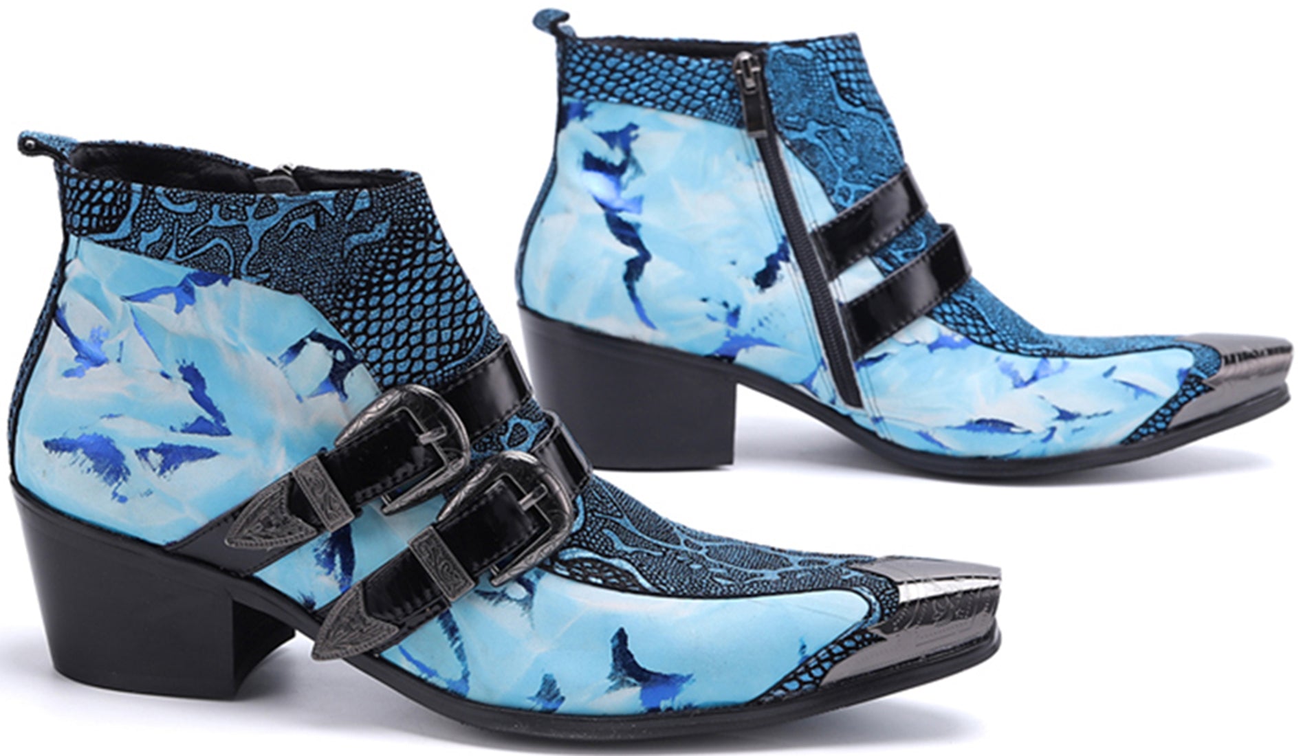 Botas vaqueras con doble hebilla y punta de metal para hombre 