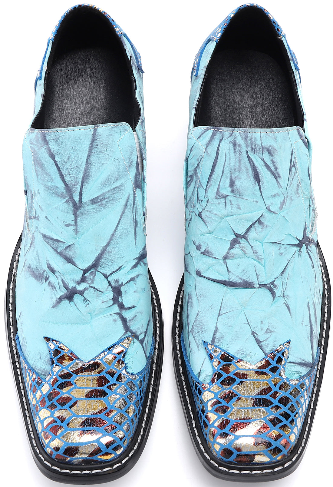Mocasines estilo occidental de esmoquin de metal con punta cuadrada para hombre 