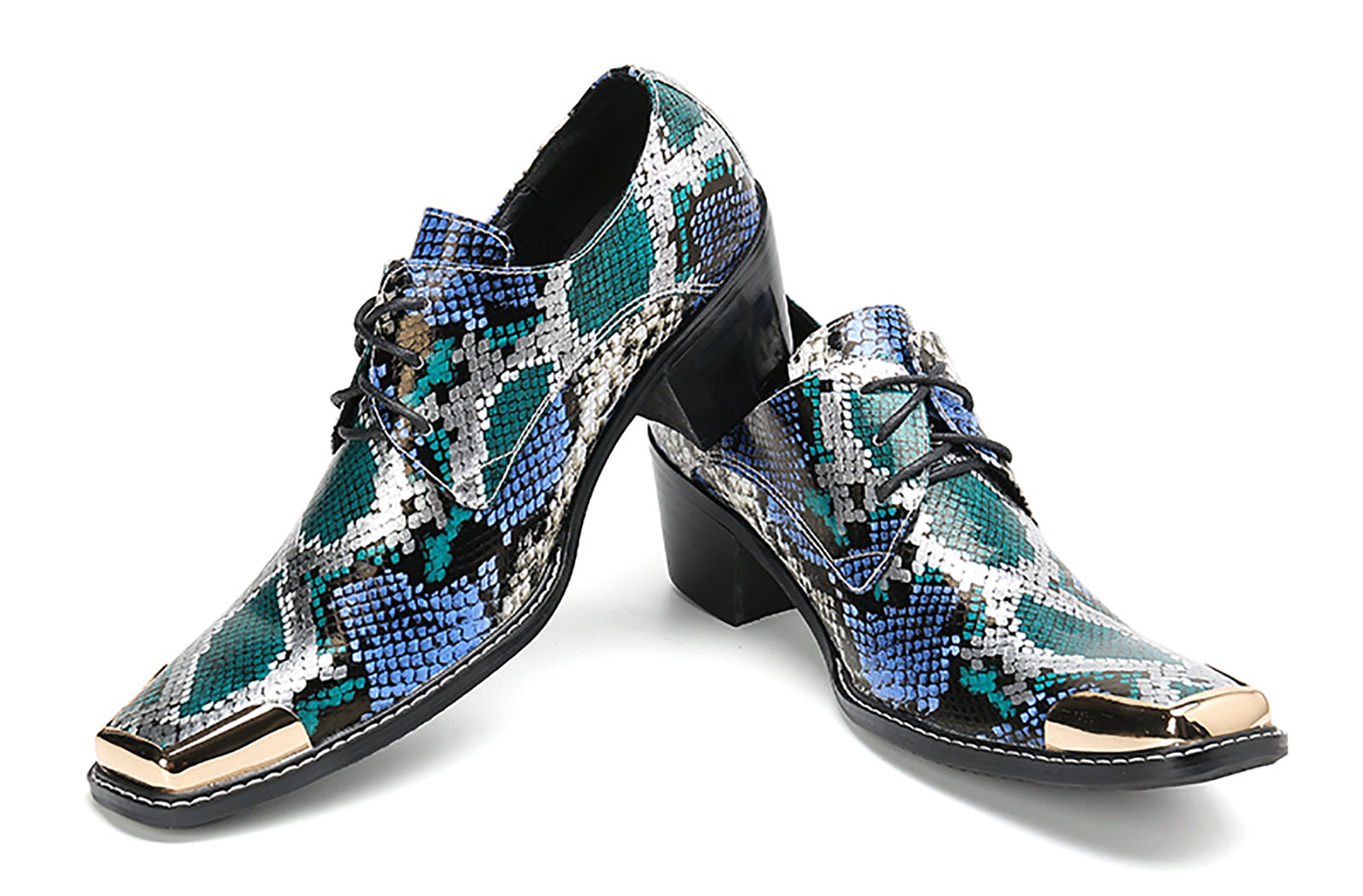Men's Square Metal Tip Western Lace Up Shoes