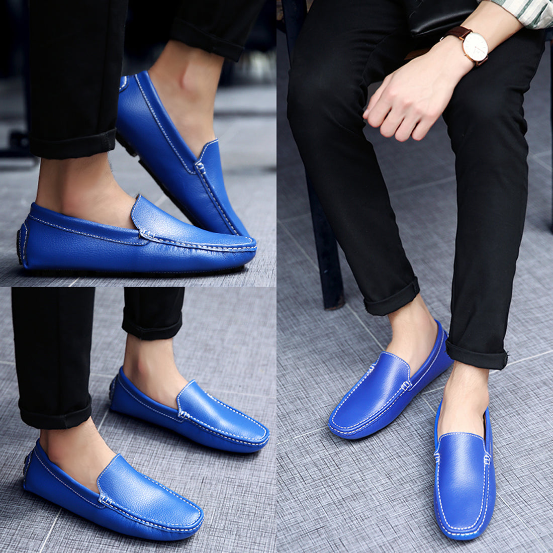 Mocasines de conducción lisos cosidos para hombre