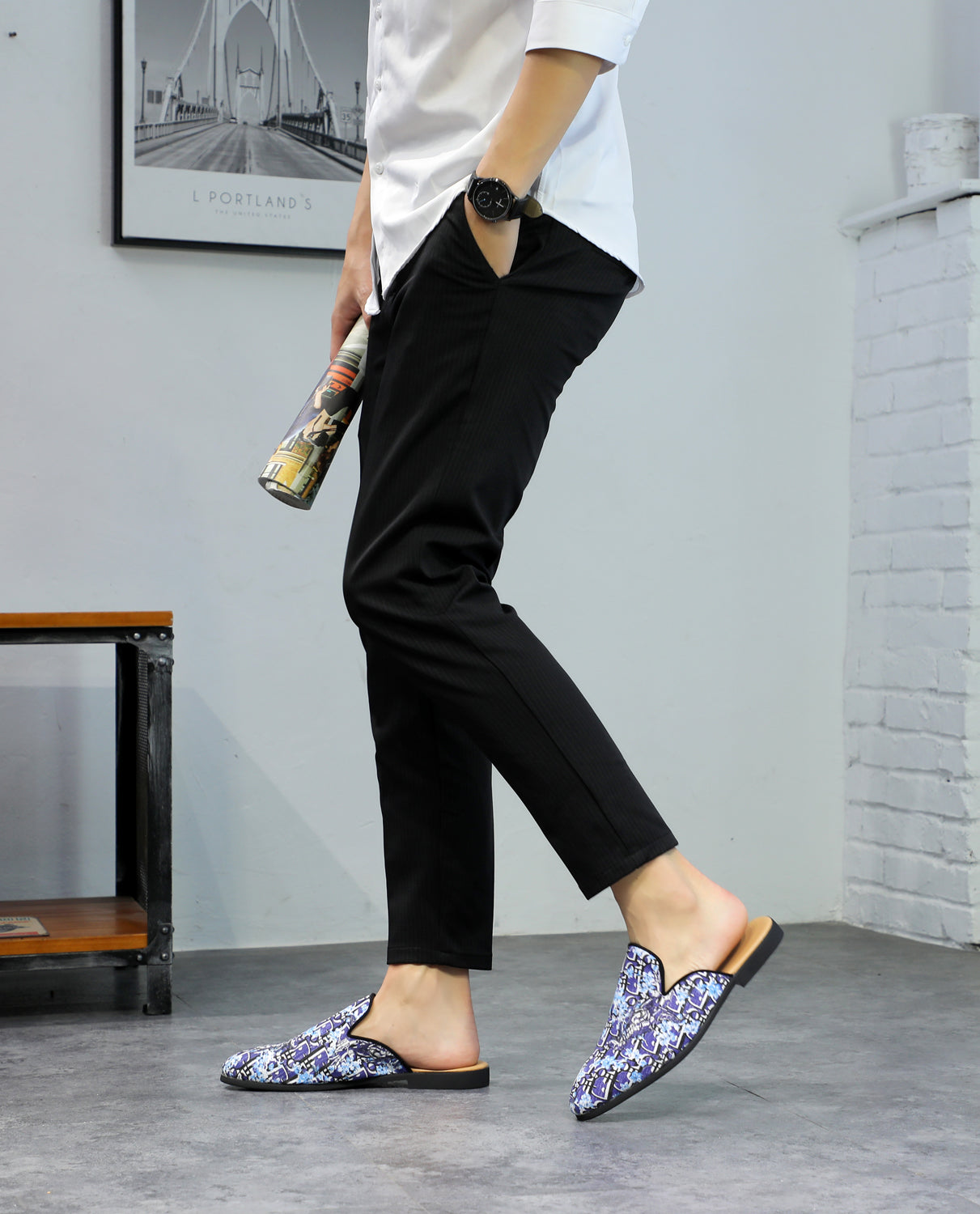 Men's Floral Plum Backless Mules