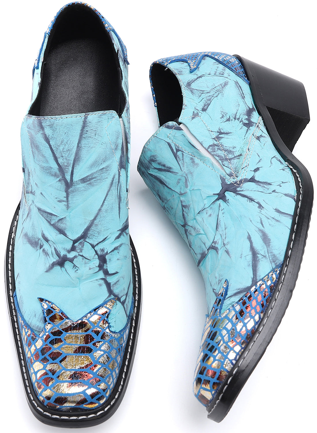 Mocasines estilo occidental de esmoquin de metal con punta cuadrada para hombre 
