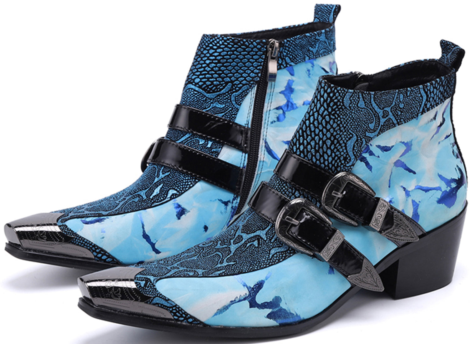 Botas vaqueras con doble hebilla y punta de metal para hombre 