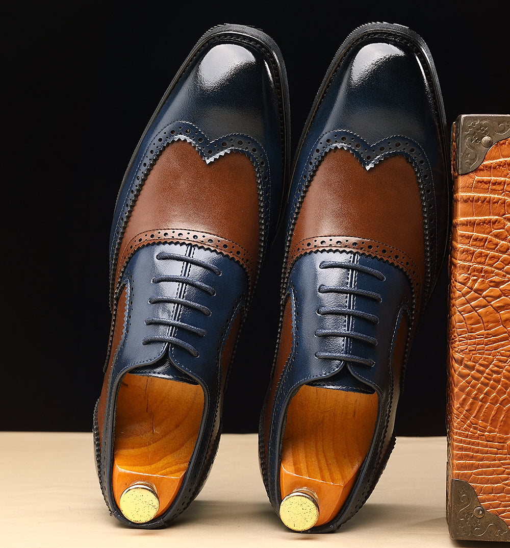 Men's Wingtip Blue Brown Composite Oxfords