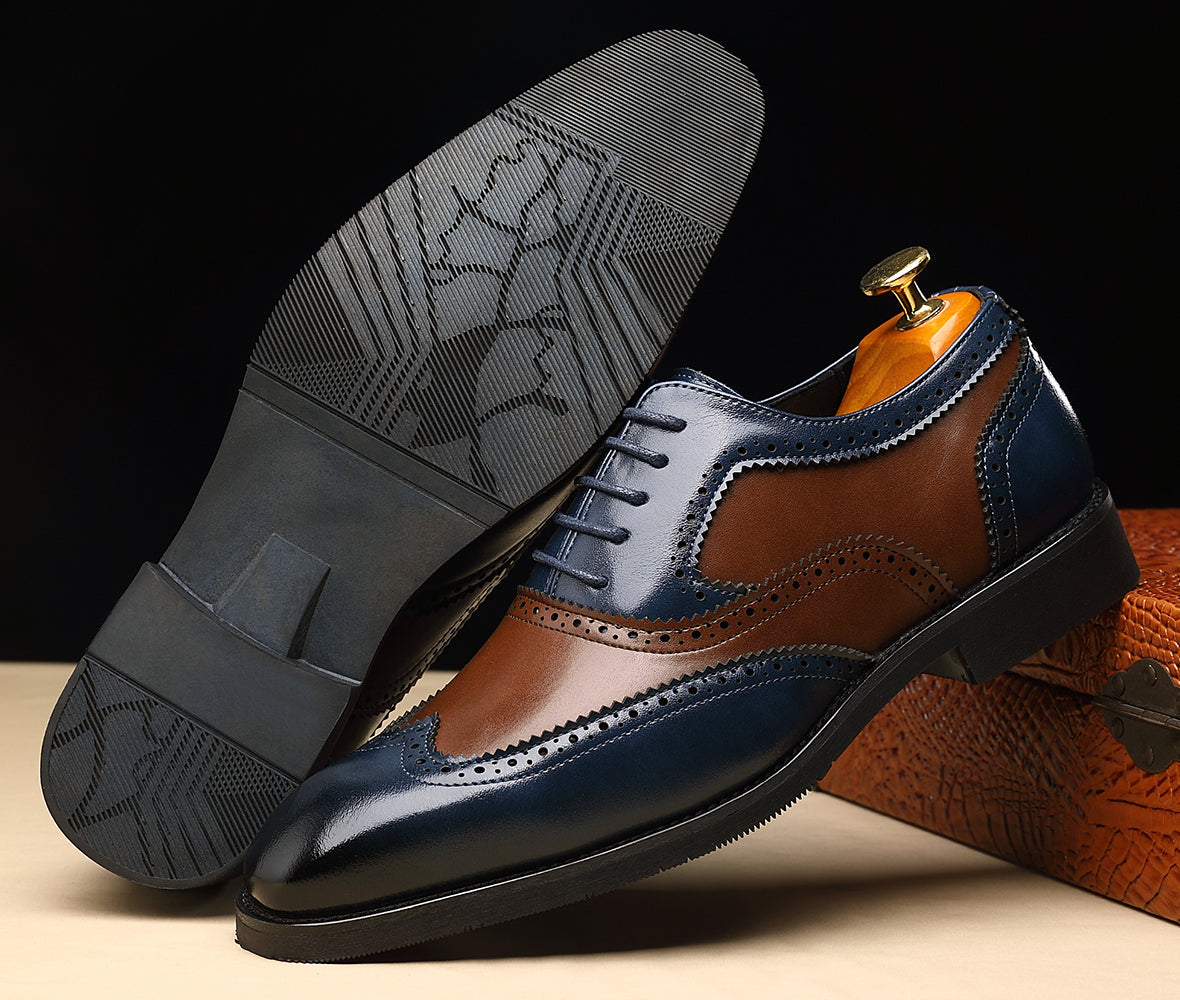 Men's Wingtip Blue Brown Composite Oxfords