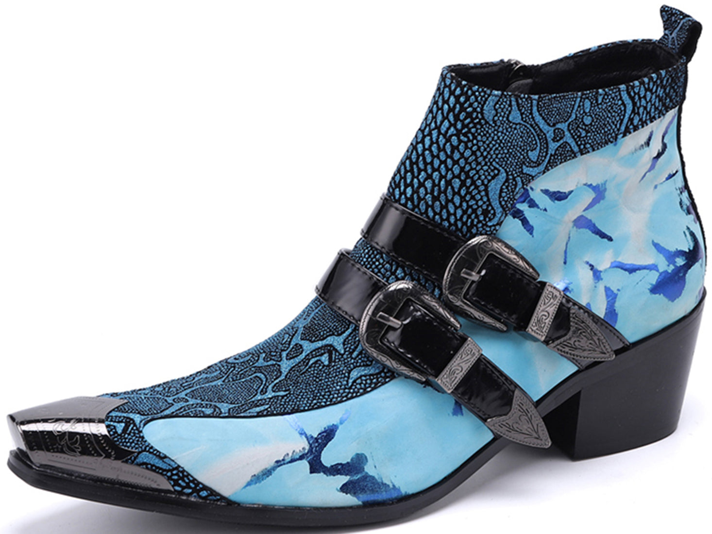 Botas vaqueras con doble hebilla y punta de metal para hombre 