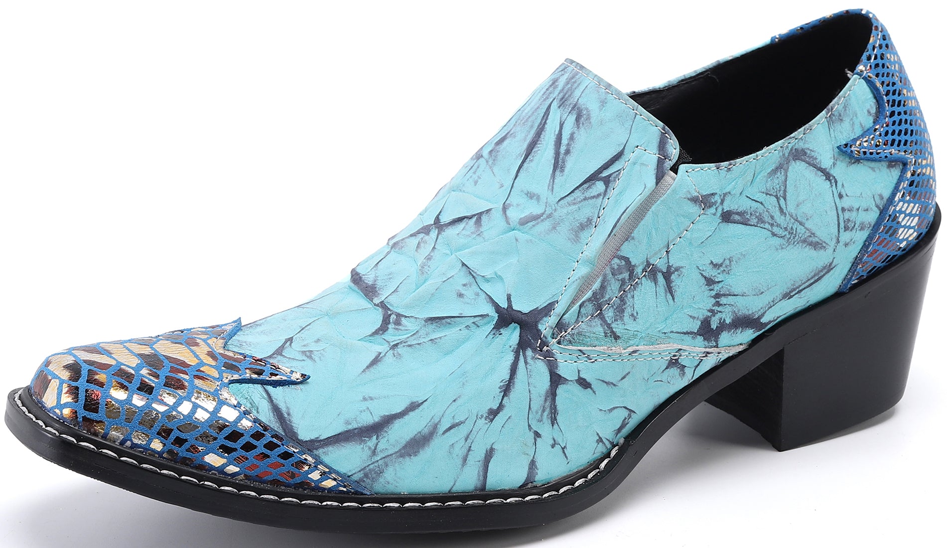 Mocasines estilo occidental de esmoquin de metal con punta cuadrada para hombre 