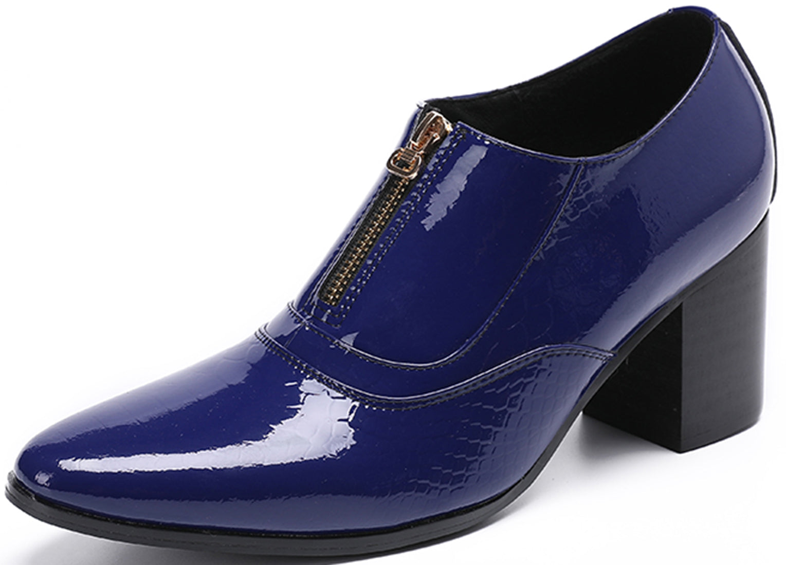 Men's Zipper Cuban Heel Leather Derby