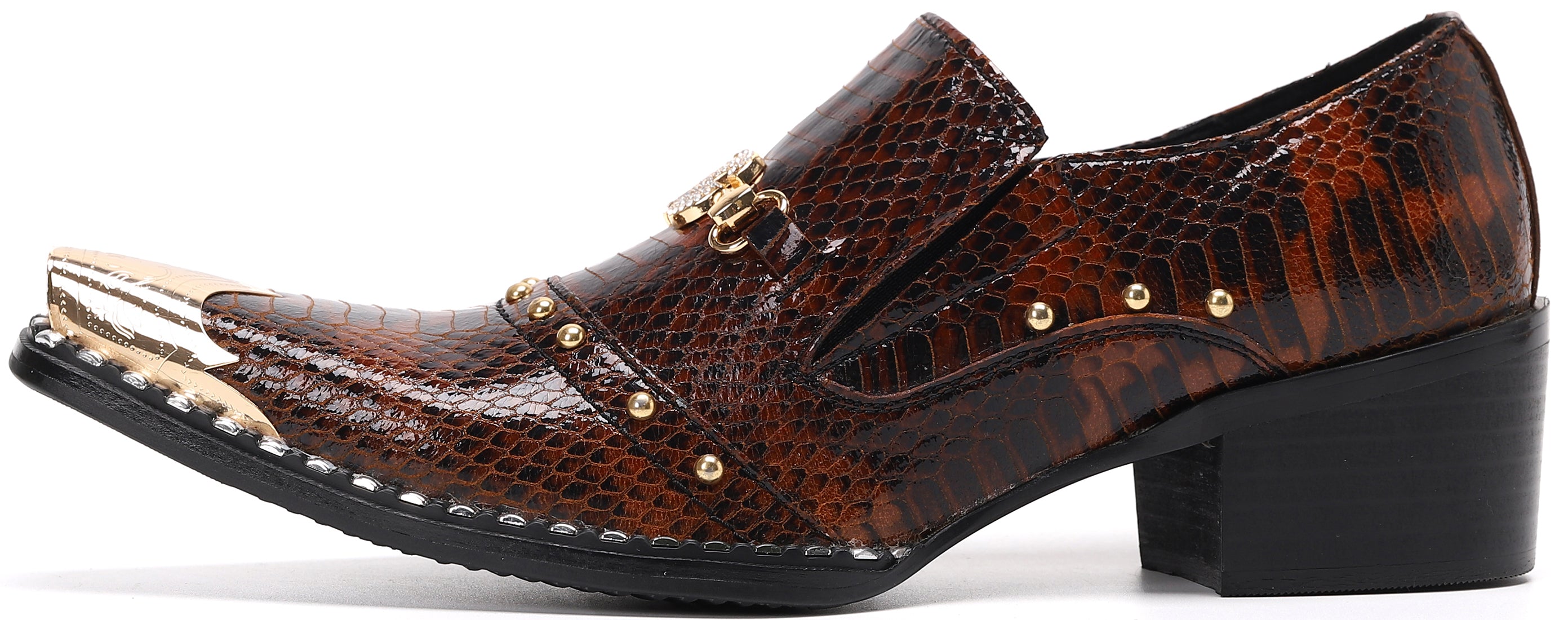 Mocasines estilo western con punta de metal y tachuelas para hombre 