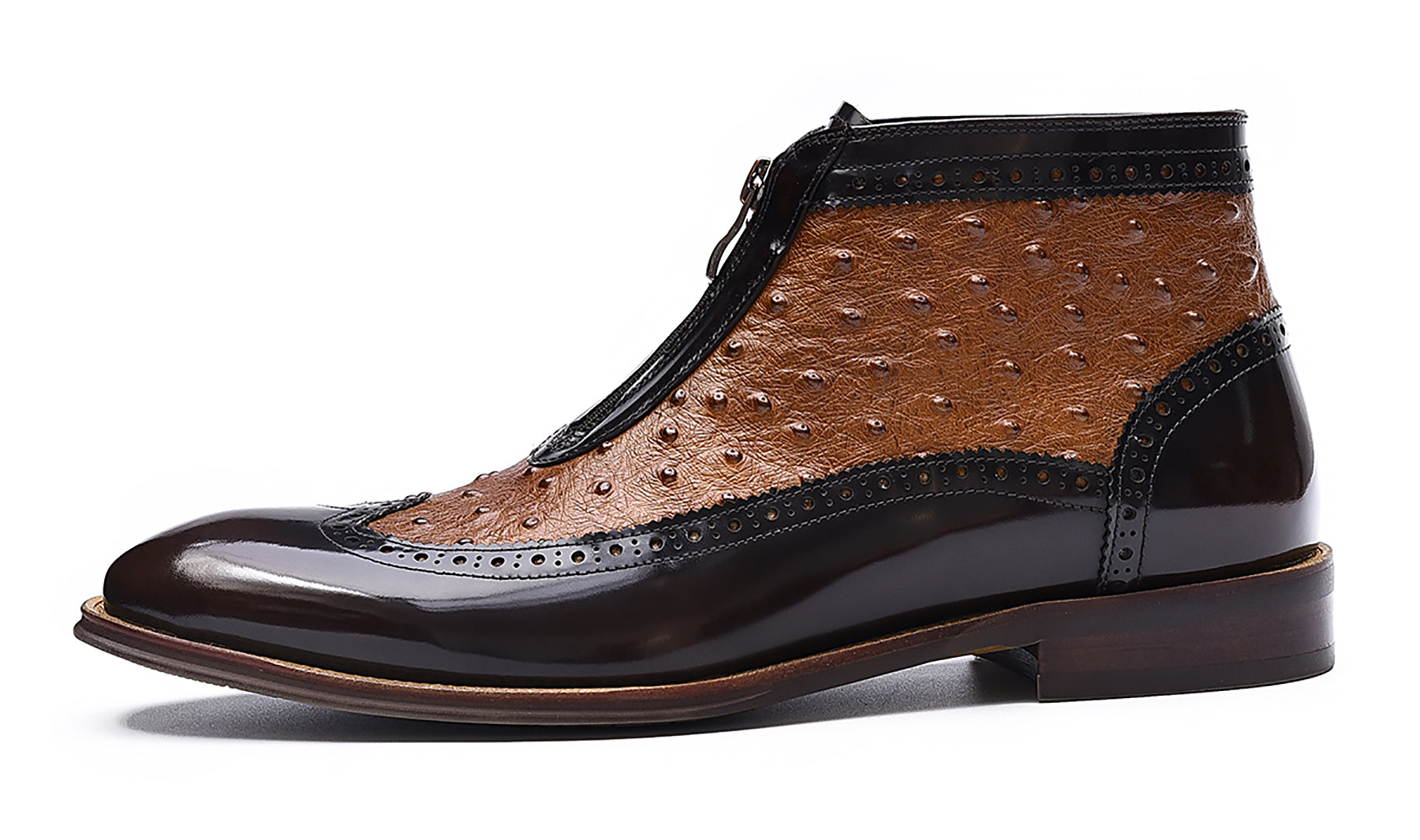 Botas occidentales de cuero con cremallera para hombre 
