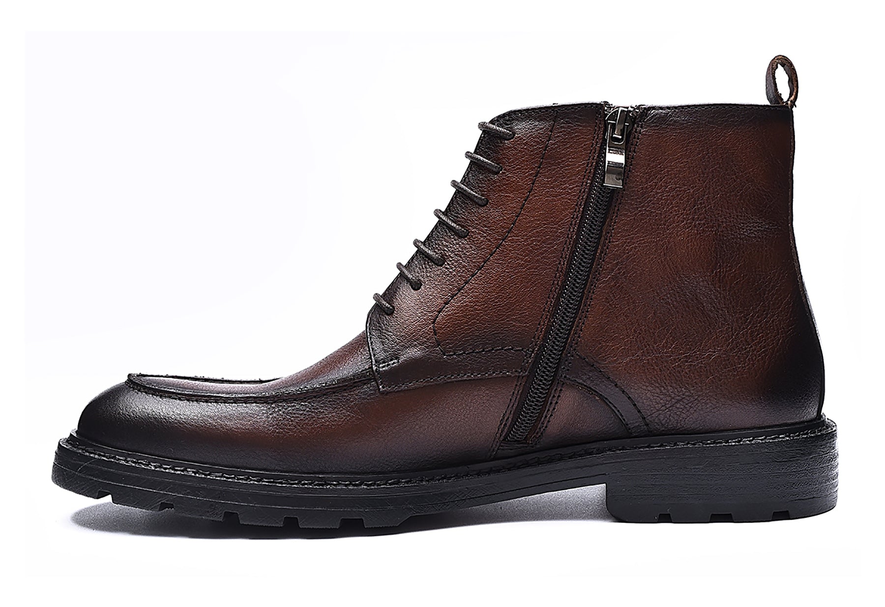 Botas de vestir retro con cremallera de cuero para hombre 