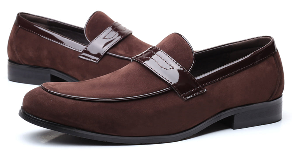 Men's Suede Penny Loafers Square Toe