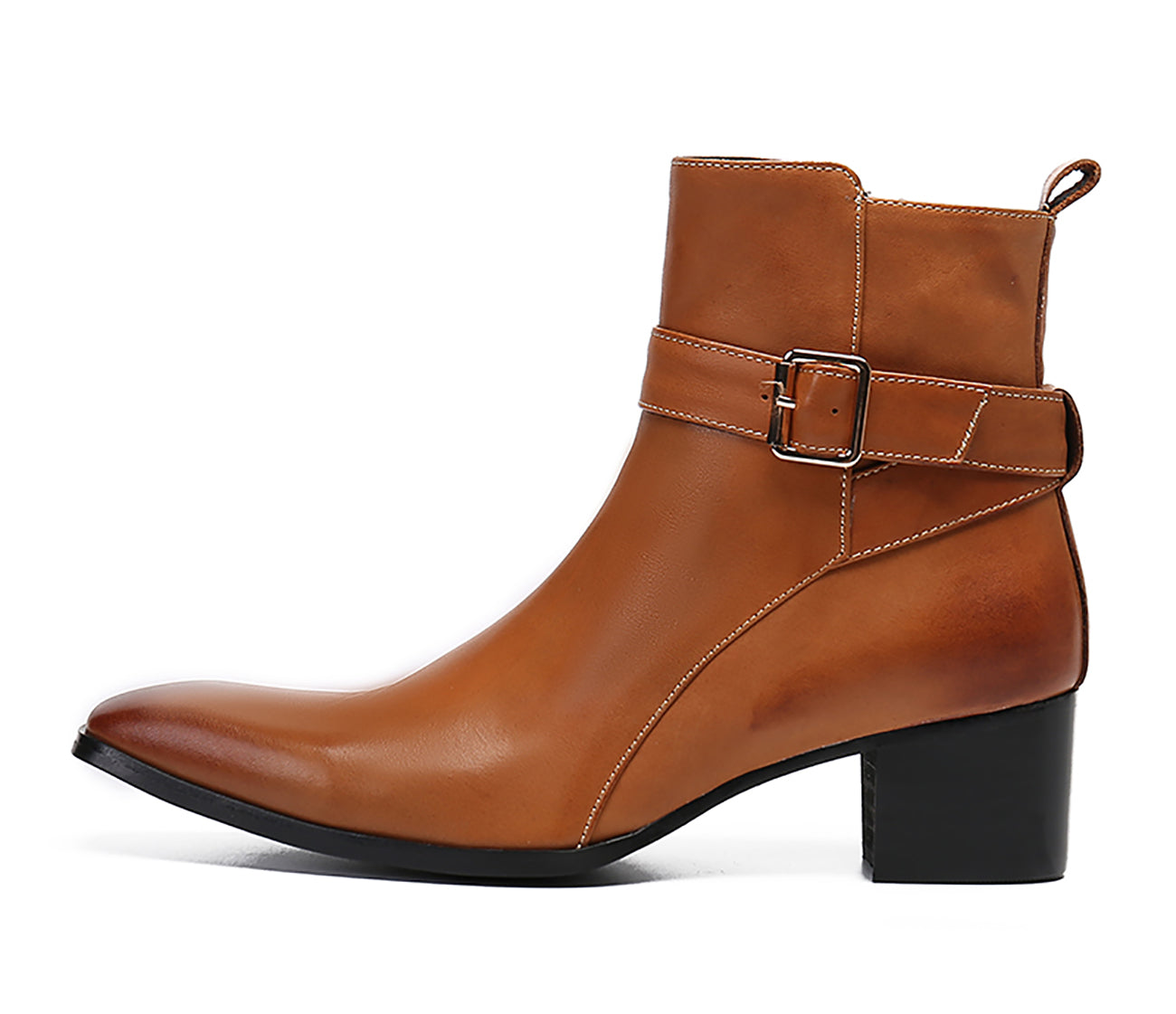 Botas vaqueras con hebilla para hombre Cremallera con punta lisa