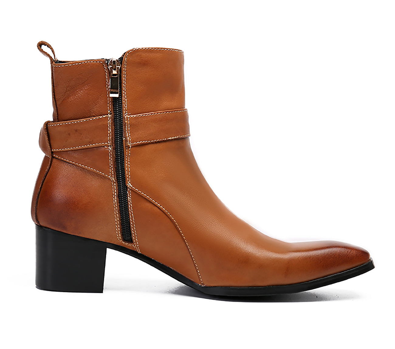 Botas vaqueras con hebilla para hombre Cremallera con punta lisa