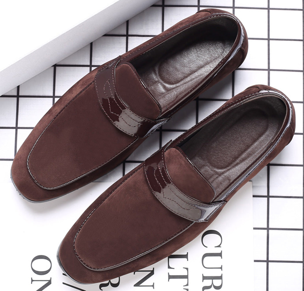 Men's Suede Penny Loafers Square Toe