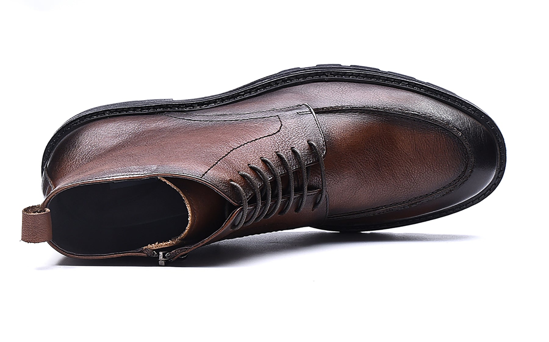 Botas de vestir retro con cremallera de cuero para hombre 