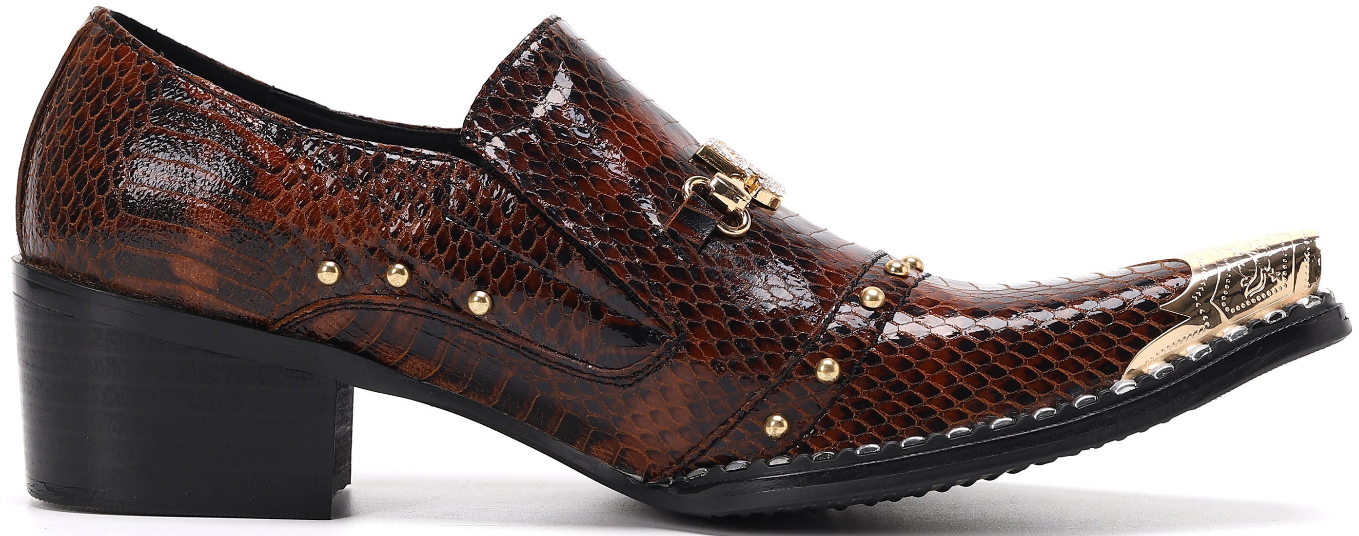 Mocasines estilo western con punta de metal y tachuelas para hombre 