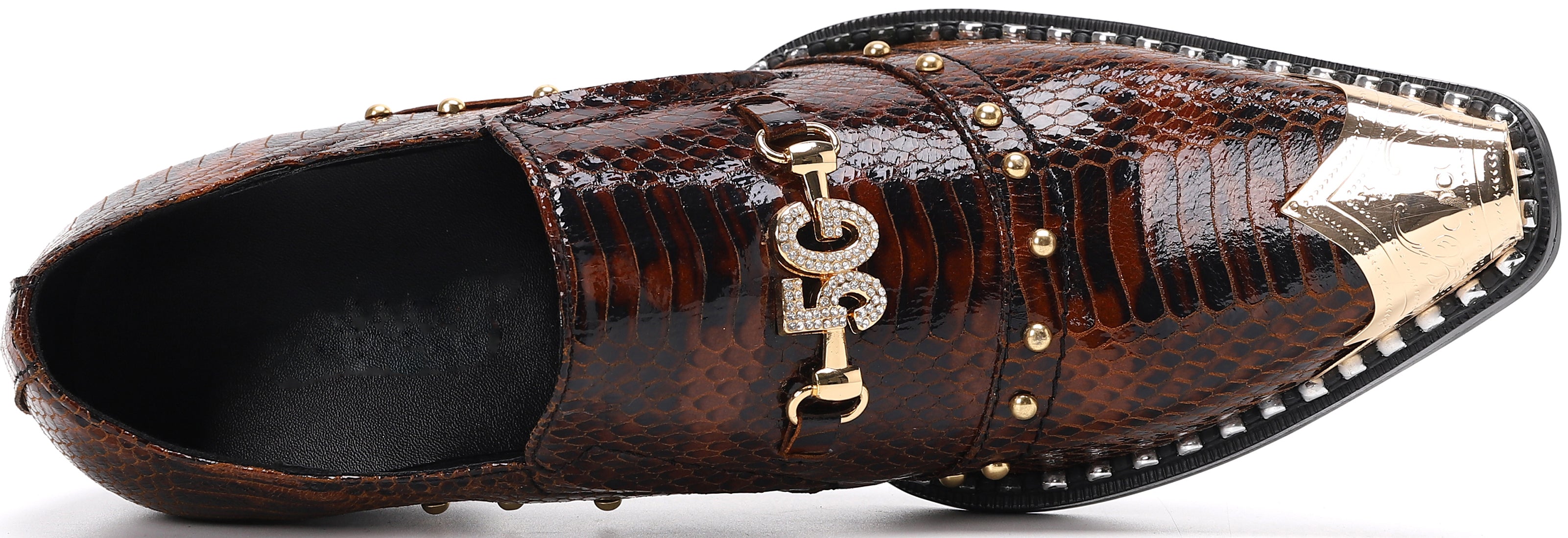 Mocasines estilo western con punta de metal y tachuelas para hombre 