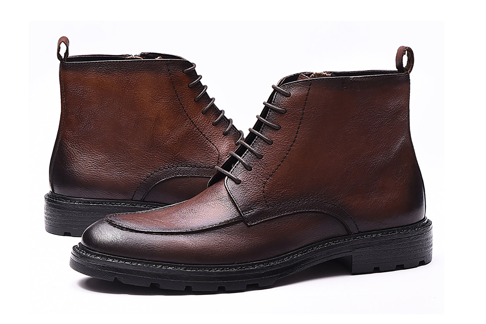 Botas de vestir retro con cremallera de cuero para hombre 