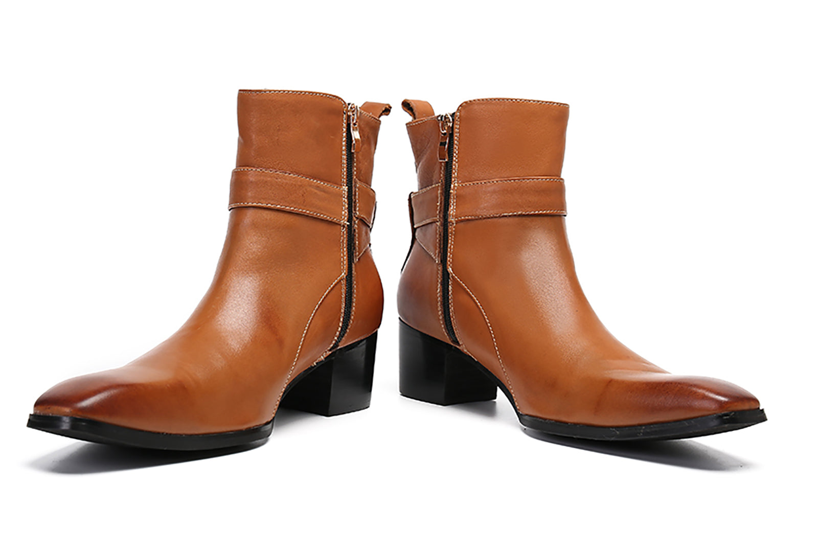 Botas vaqueras con hebilla para hombre Cremallera con punta lisa