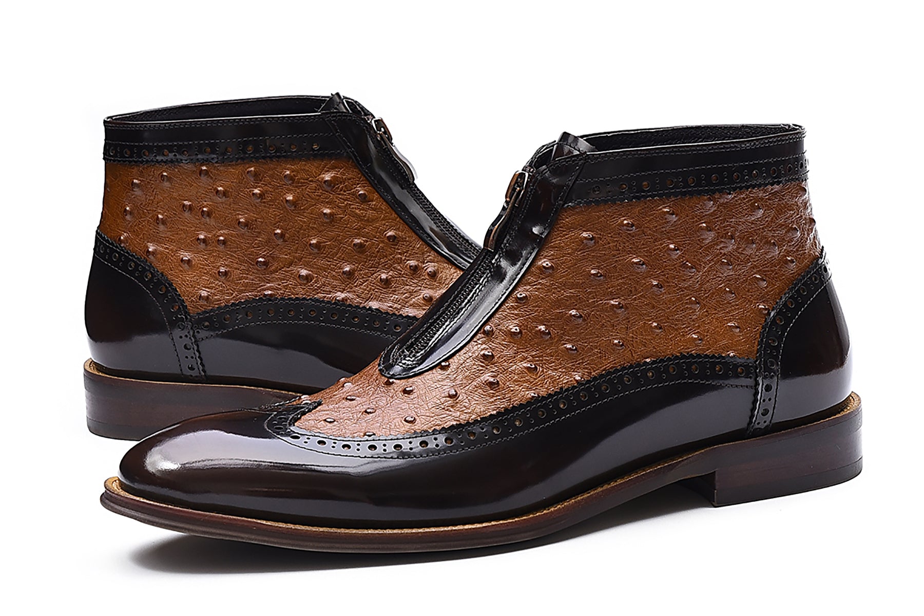 Botas occidentales de cuero con cremallera para hombre 