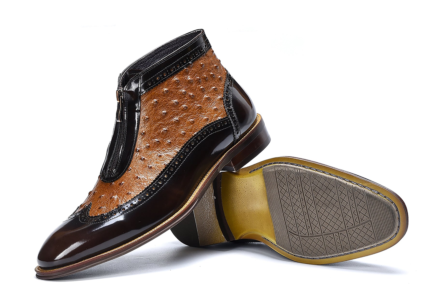 Botas occidentales de cuero con cremallera para hombre 