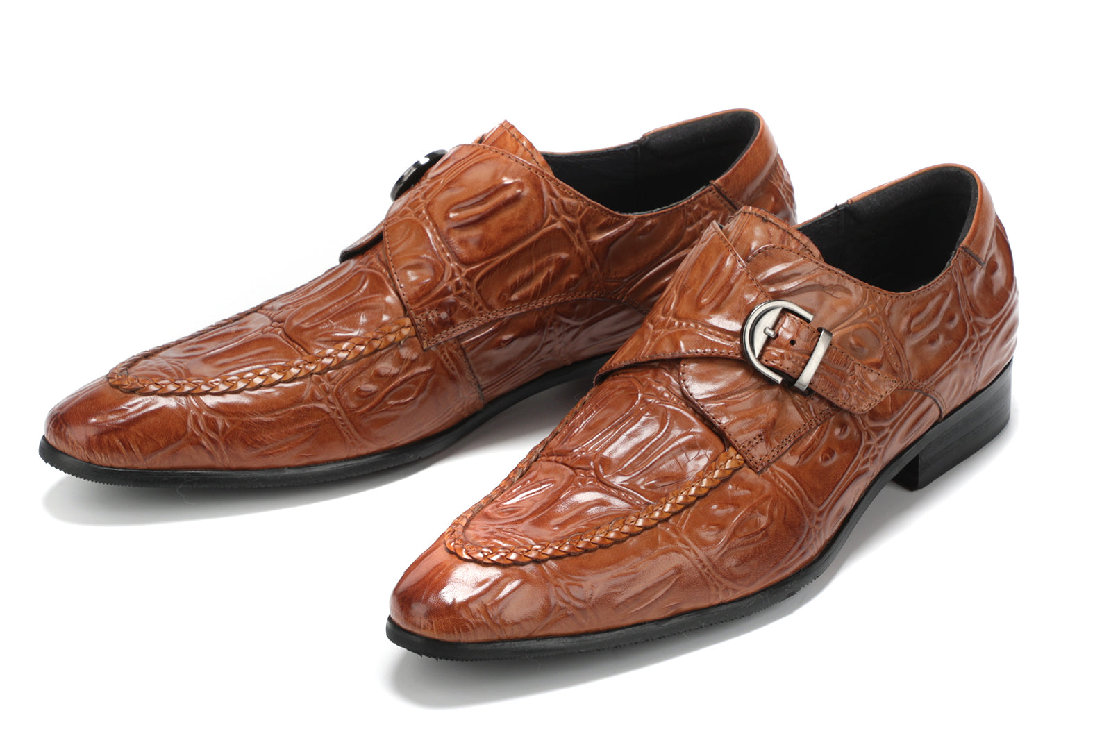 Men's Alligator Buckle Slip On Leather Loafers