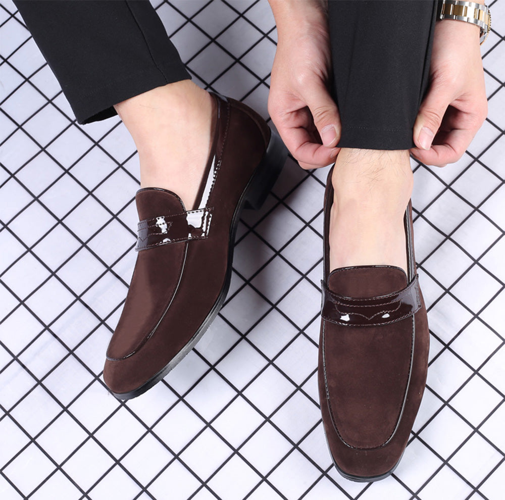 Men's Suede Penny Loafers Square Toe