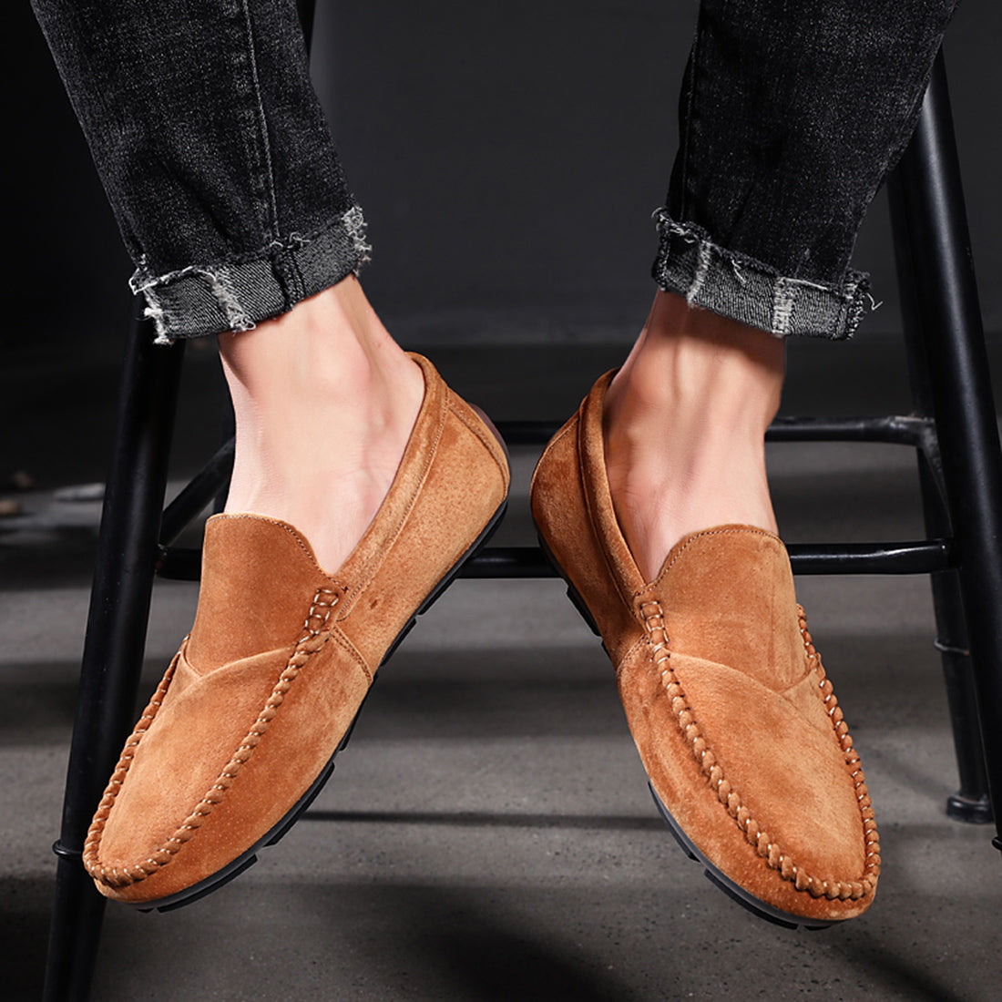 Mocasines de conducción con costuras de ante para hombre