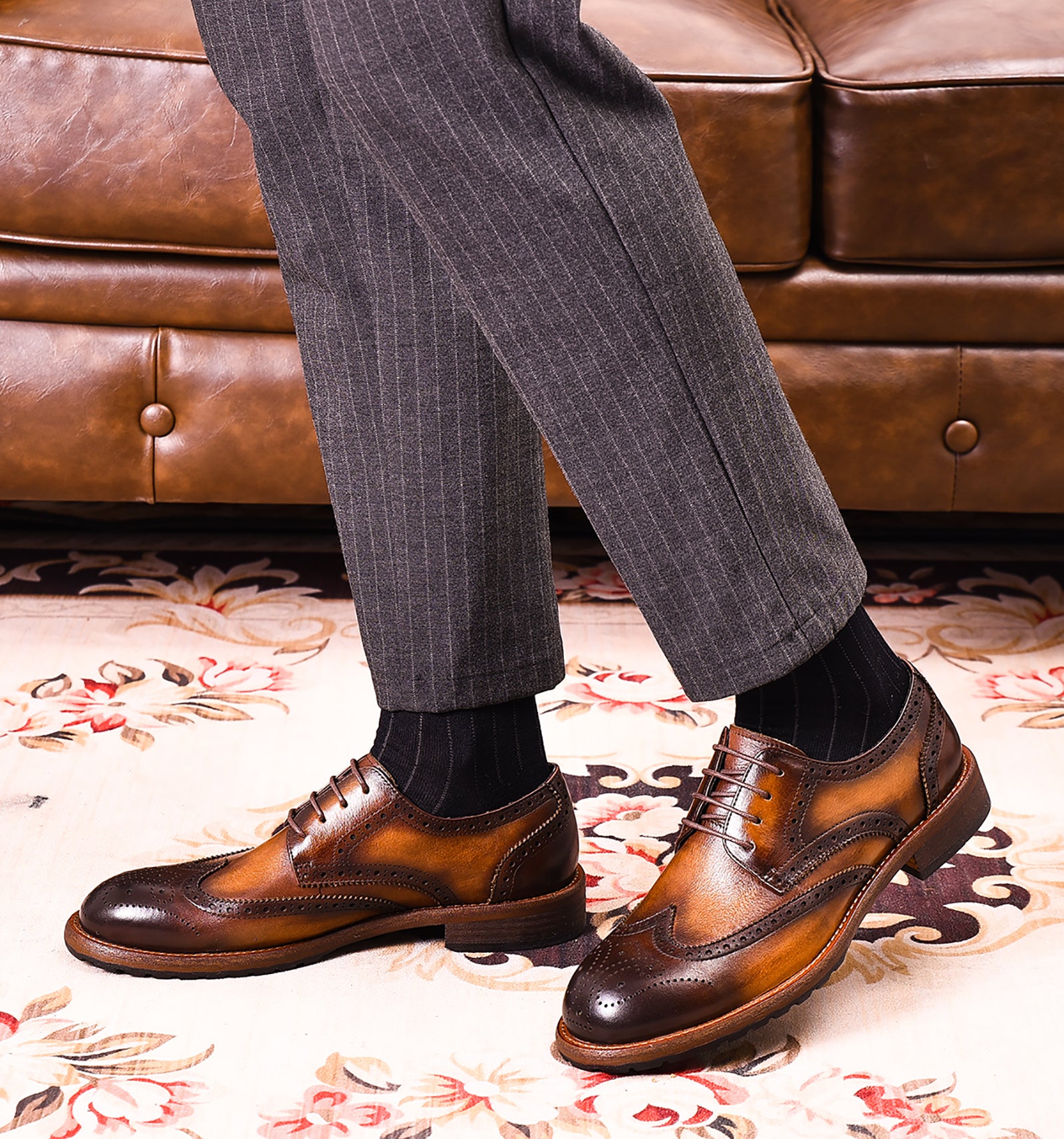 Derby de cuero brogues retro para hombre