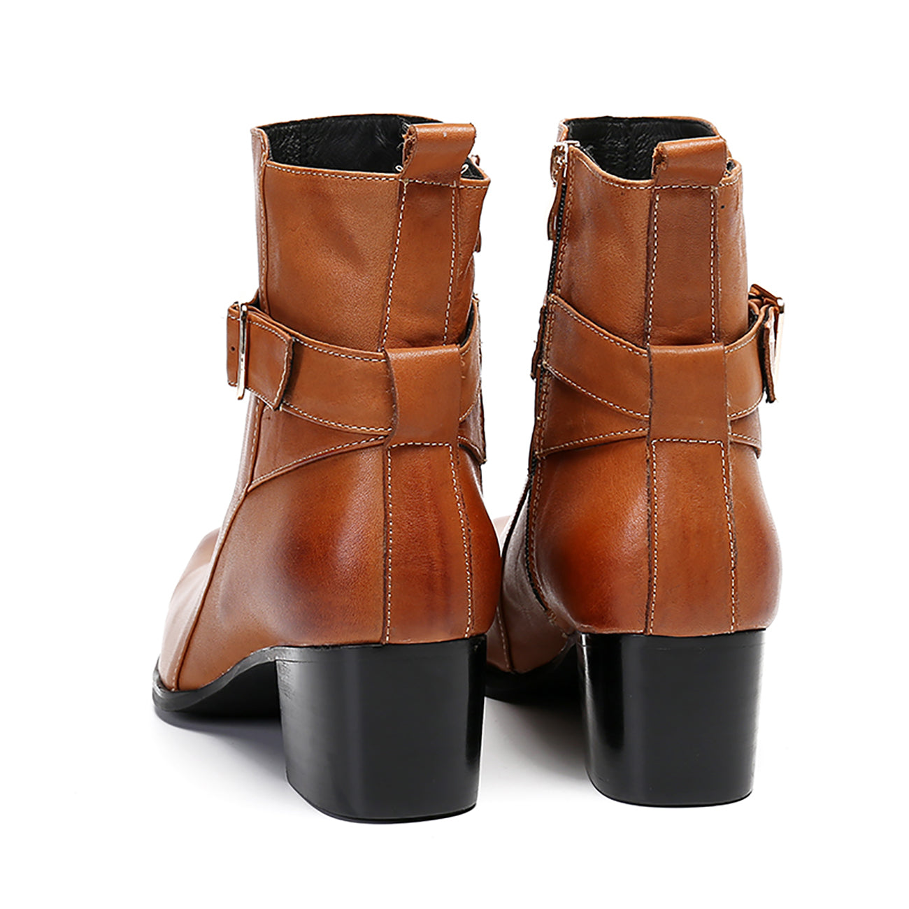 Botas vaqueras con hebilla para hombre Cremallera con punta lisa