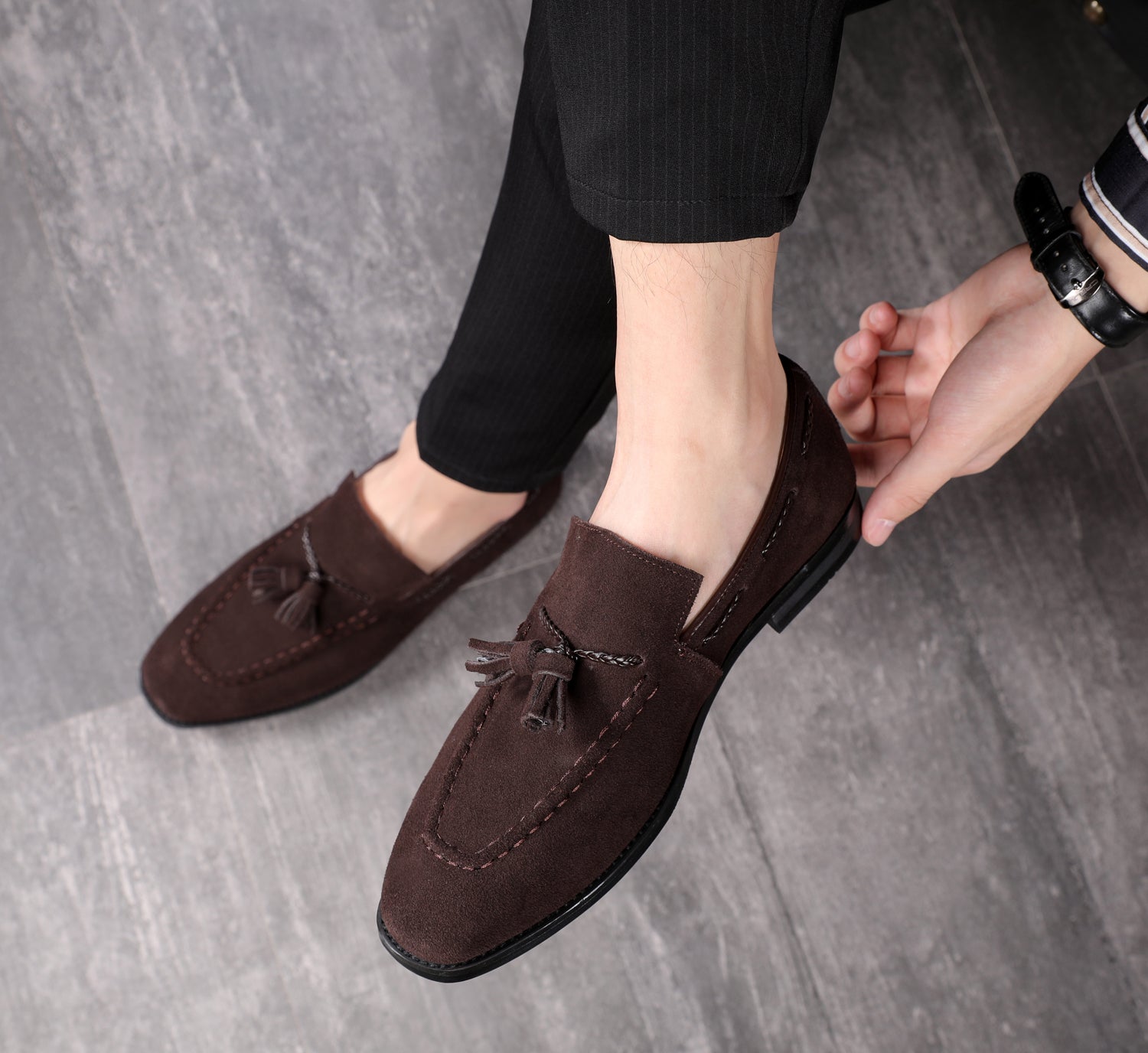 Mocasines con puntera de bicicleta y borlas para hombre