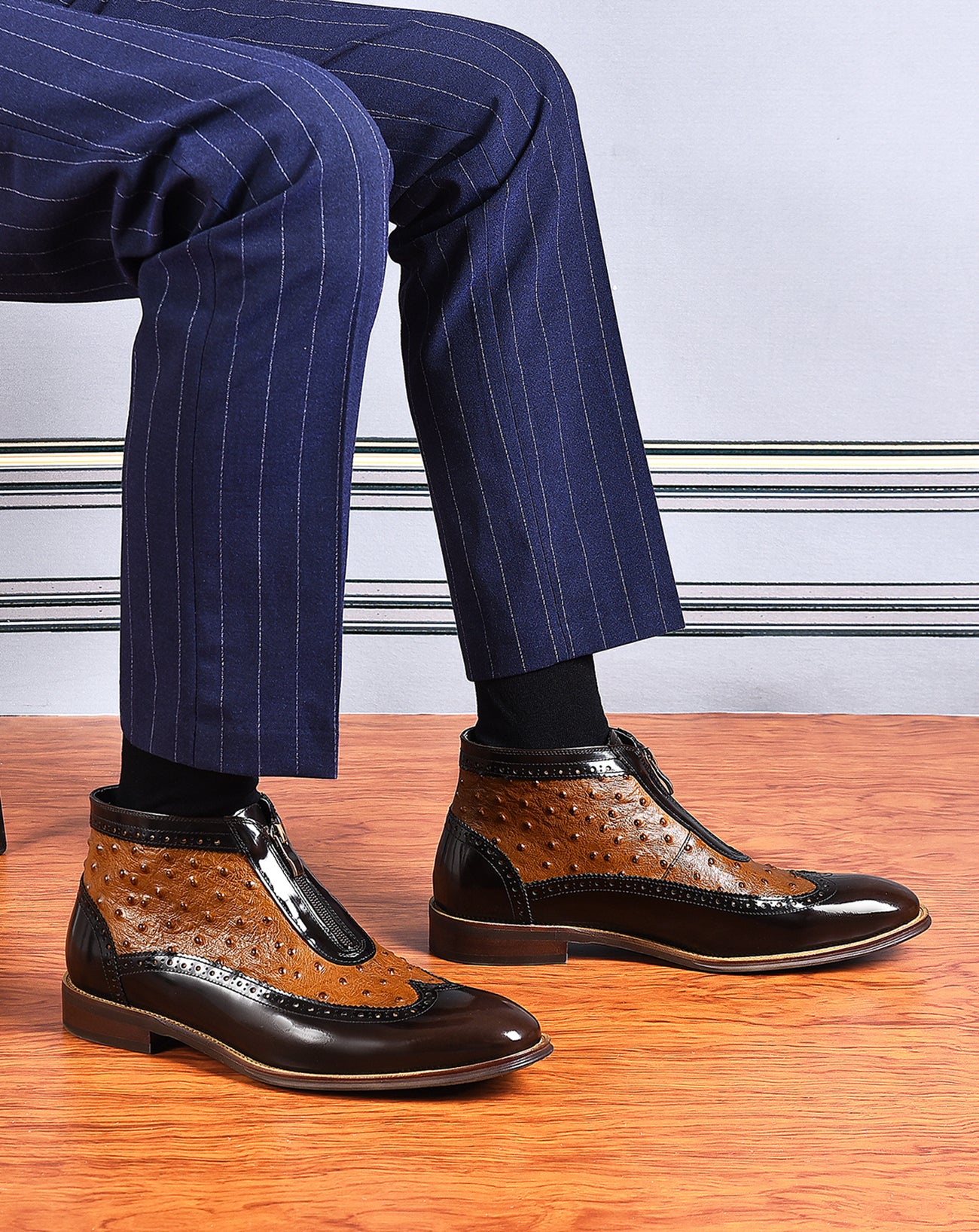 Botas occidentales de cuero con cremallera para hombre 