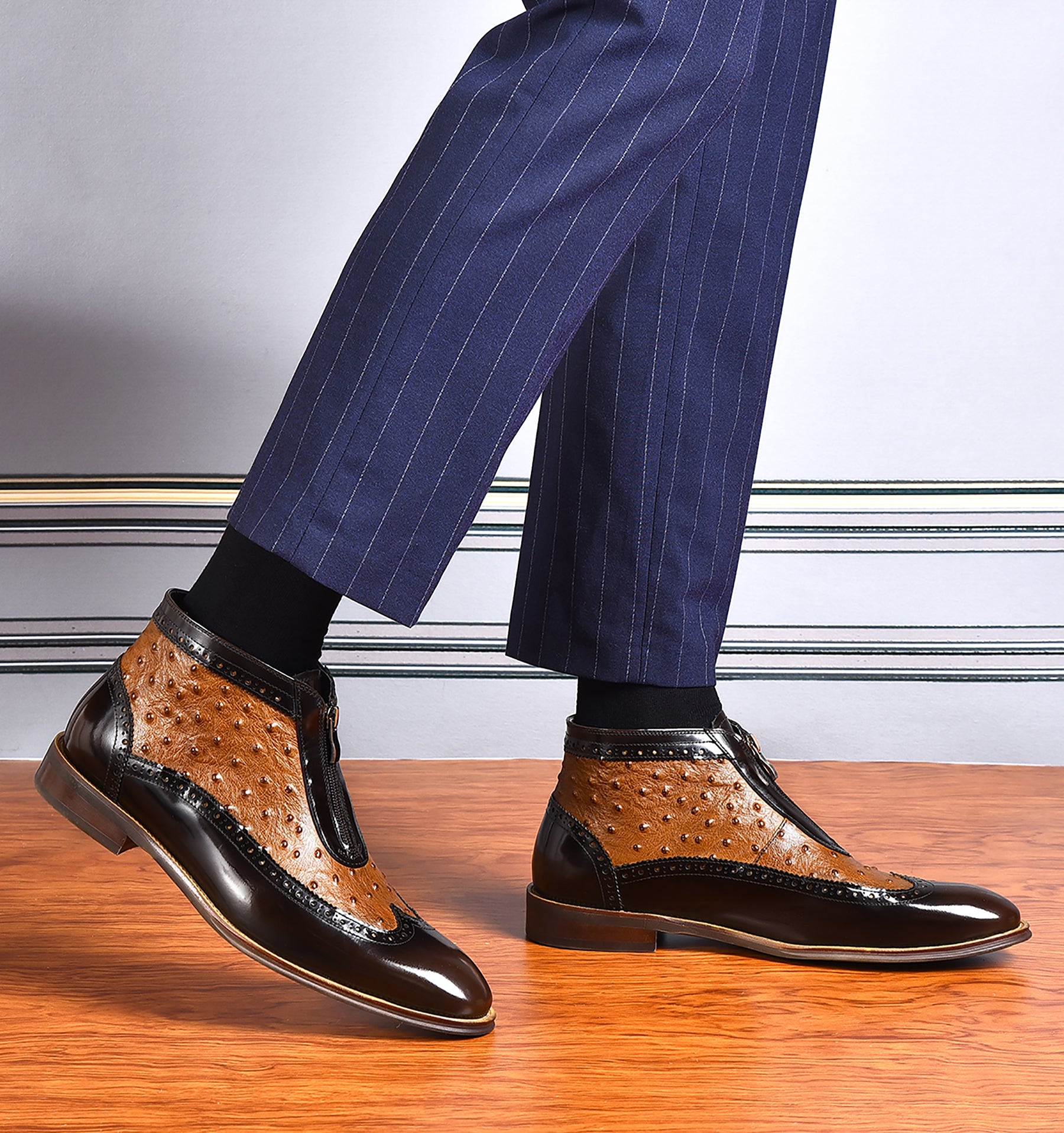 Botas occidentales de cuero con cremallera para hombre 