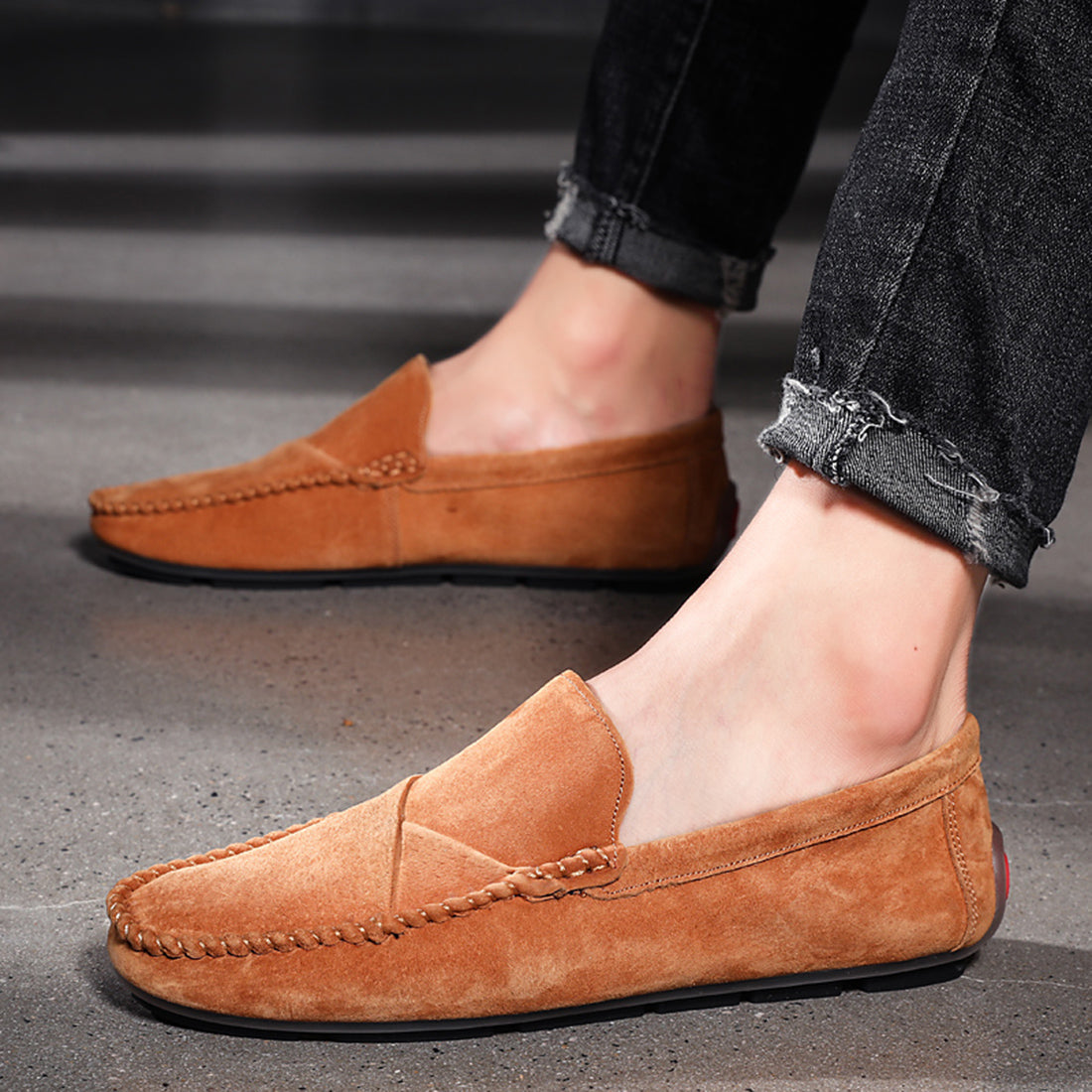 Mocasines de conducción con costuras de ante para hombre