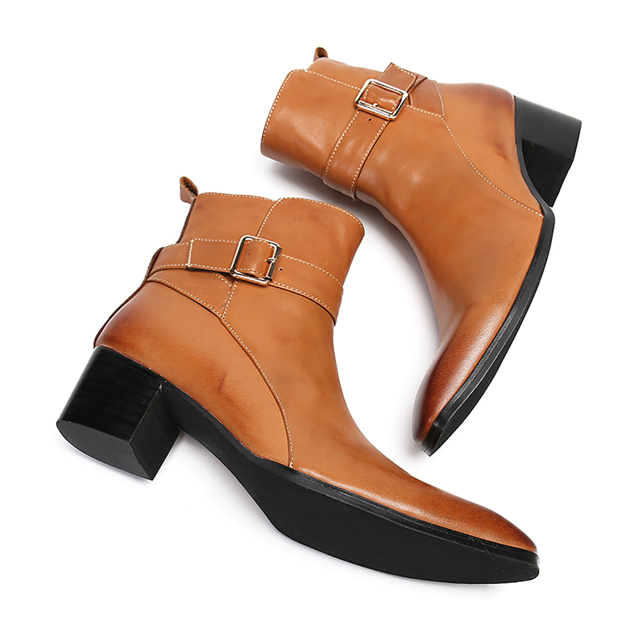 Botas vaqueras con hebilla para hombre Cremallera con punta lisa