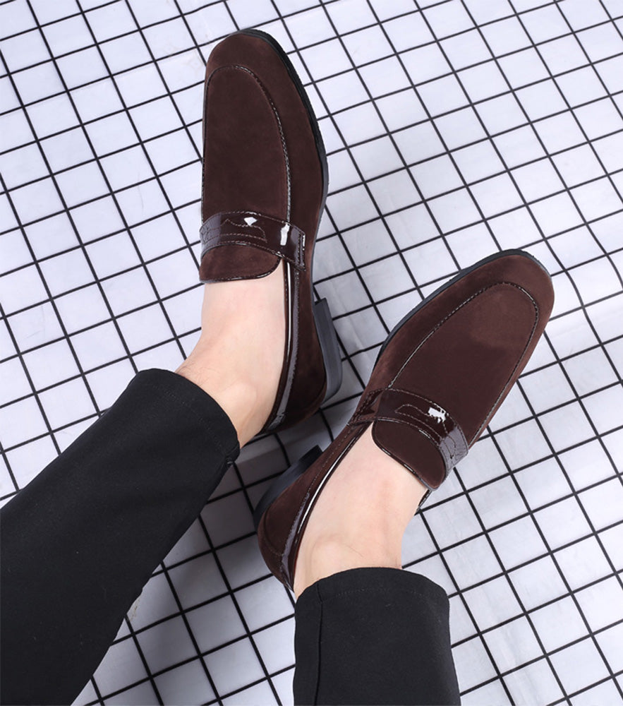 Men's Suede Penny Loafers Square Toe