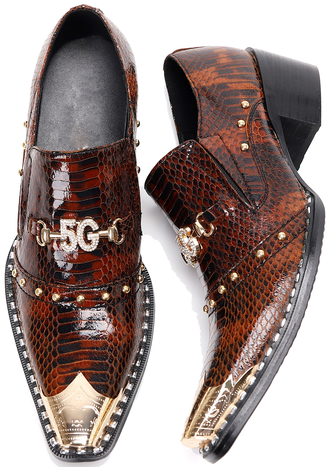 Mocasines estilo western con punta de metal y tachuelas para hombre 