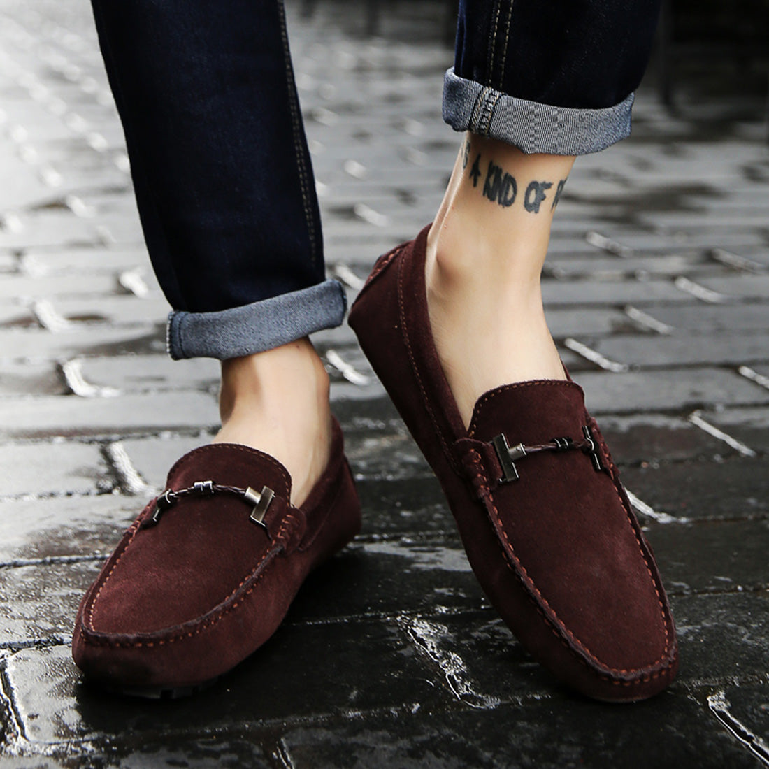 Mocasines de conducción con herrajes para cinturón para hombre