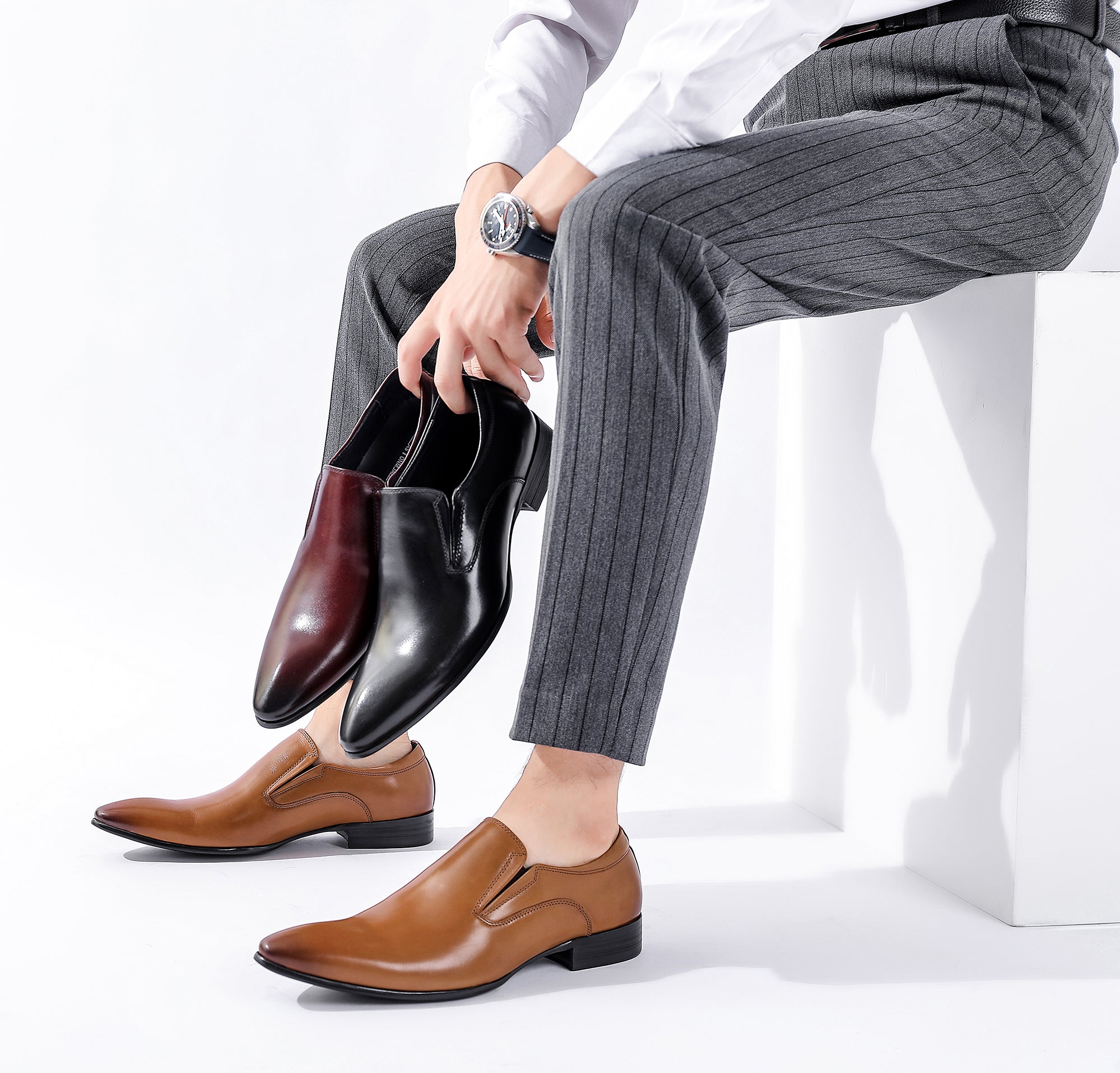 Mocasines formales de cuero sin cordones para hombre