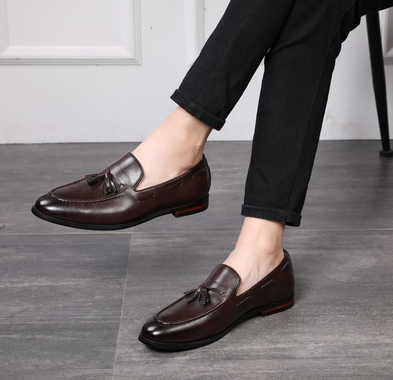 Men's Tassel Loafers Driving Flats Black Brown