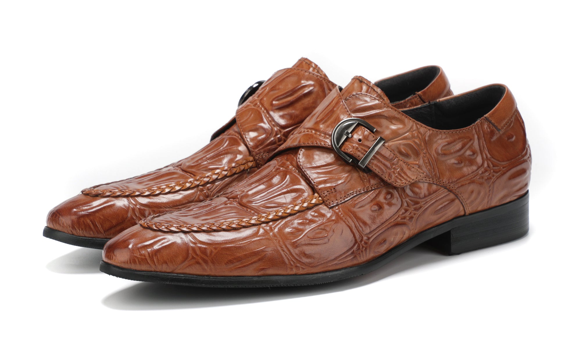 Men's Alligator Buckle Slip On Leather Loafers