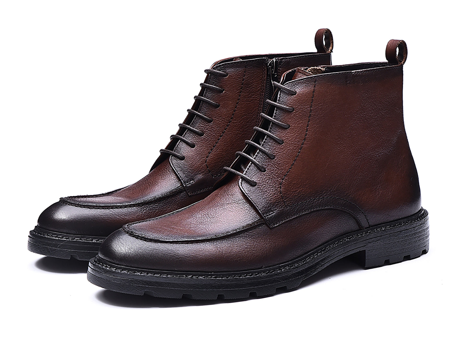 Botas de vestir retro con cremallera de cuero para hombre 