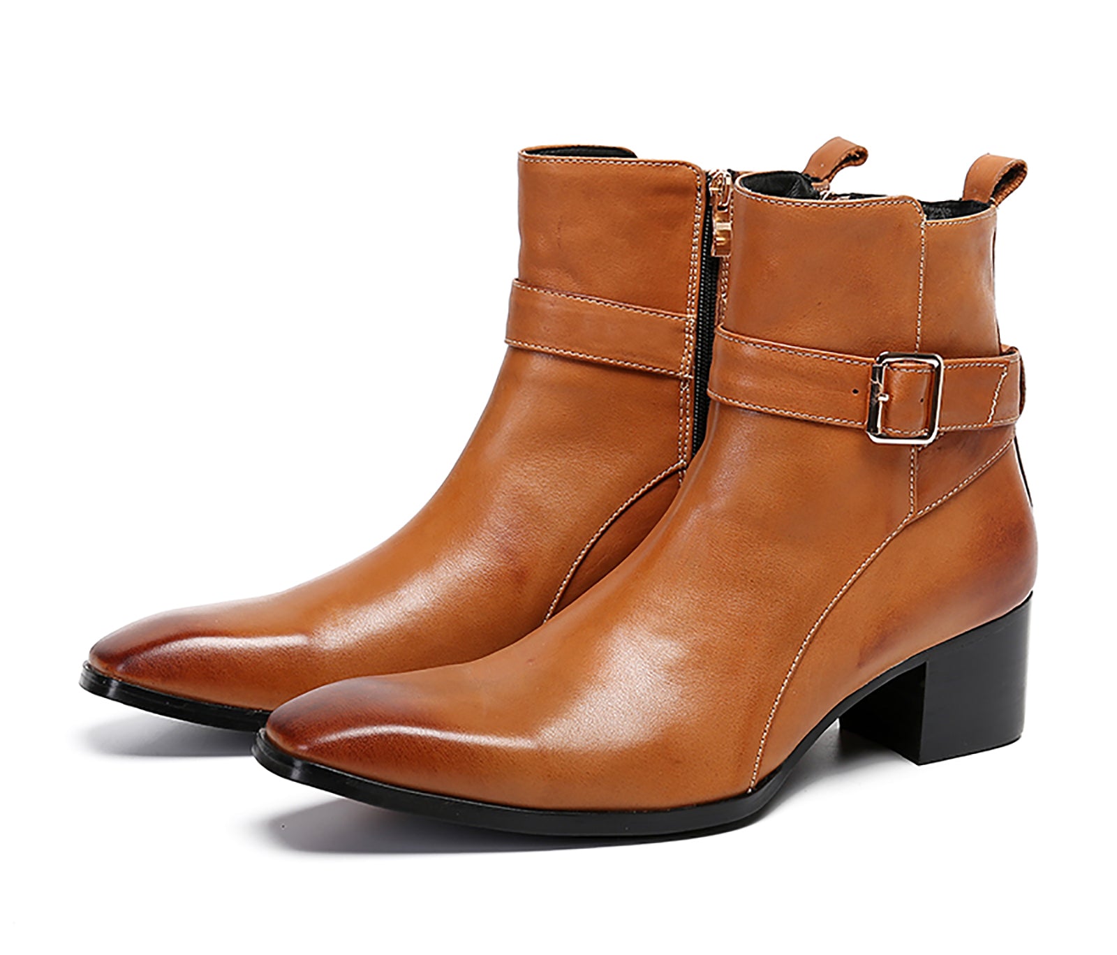 Botas vaqueras con hebilla para hombre Cremallera con punta lisa