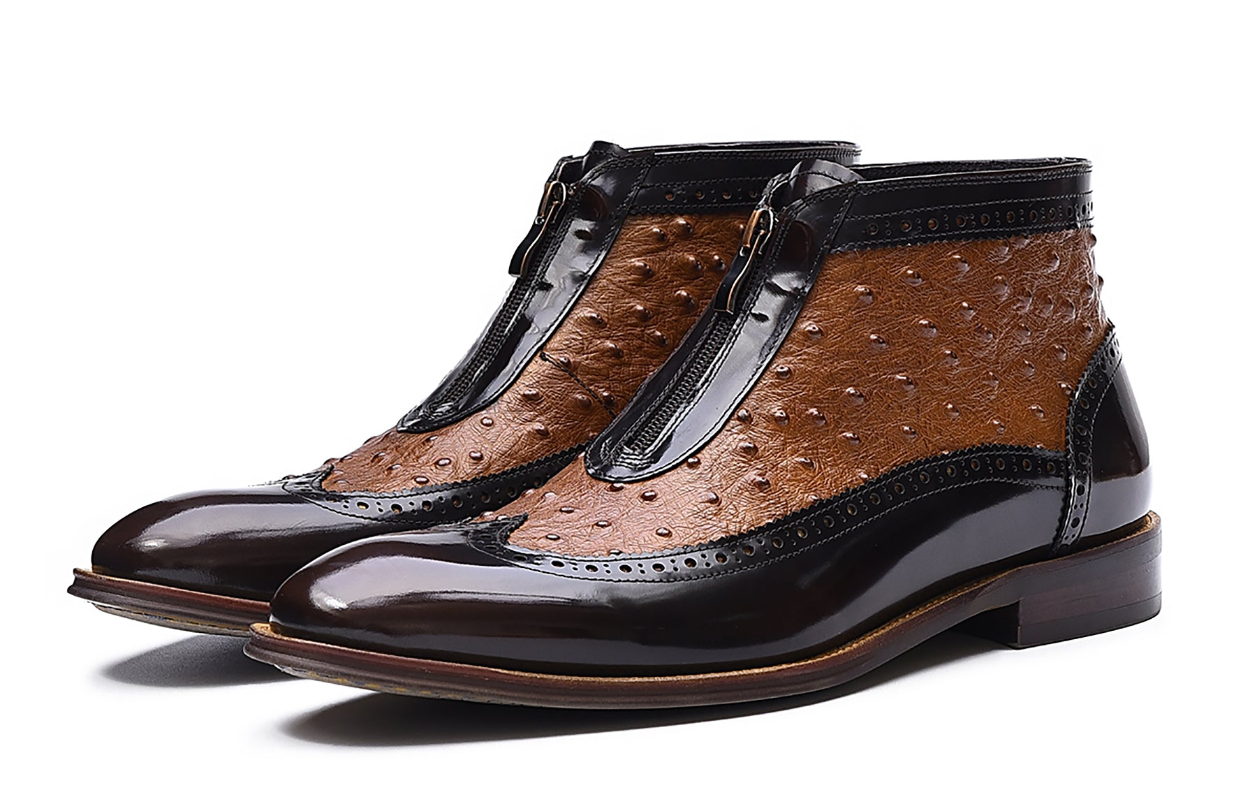 Botas occidentales de cuero con cremallera para hombre 