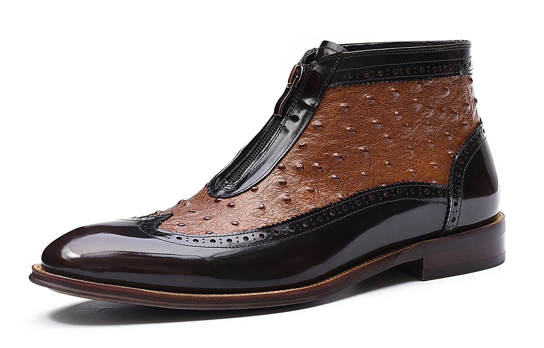 Botas occidentales de cuero con cremallera para hombre 
